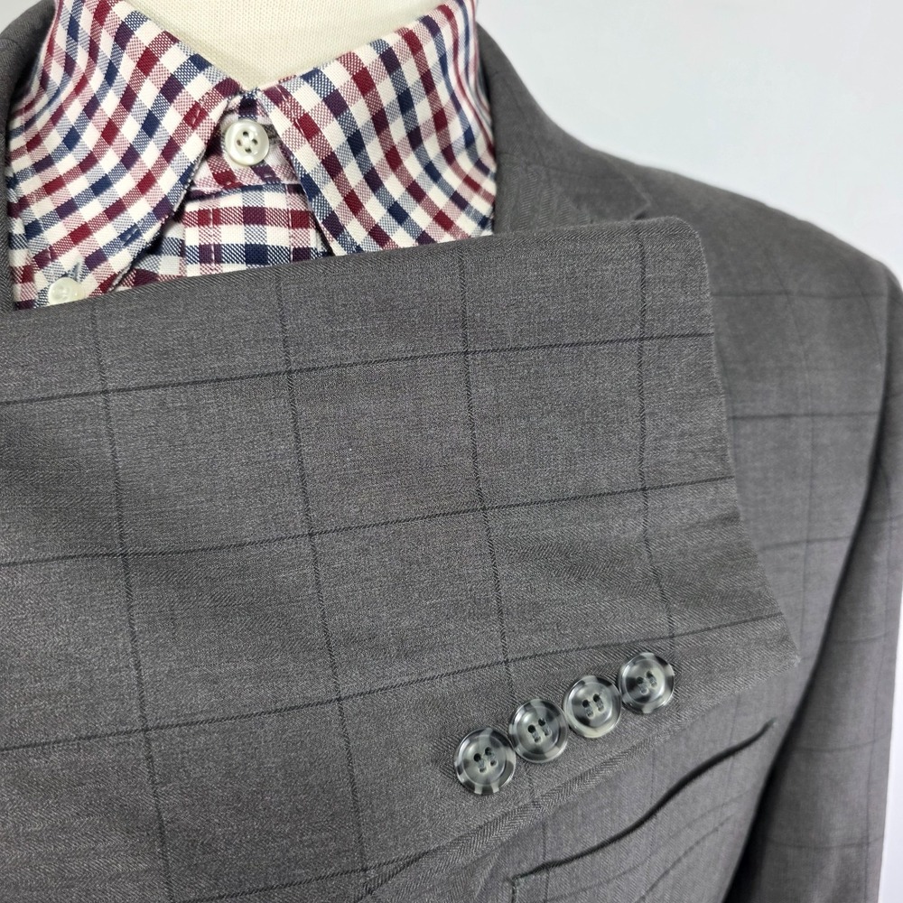 Lineage Performance Mens Sport Coat Blazer Premium Gray Plaid Herringbone 44L - Picture 11 of 16
